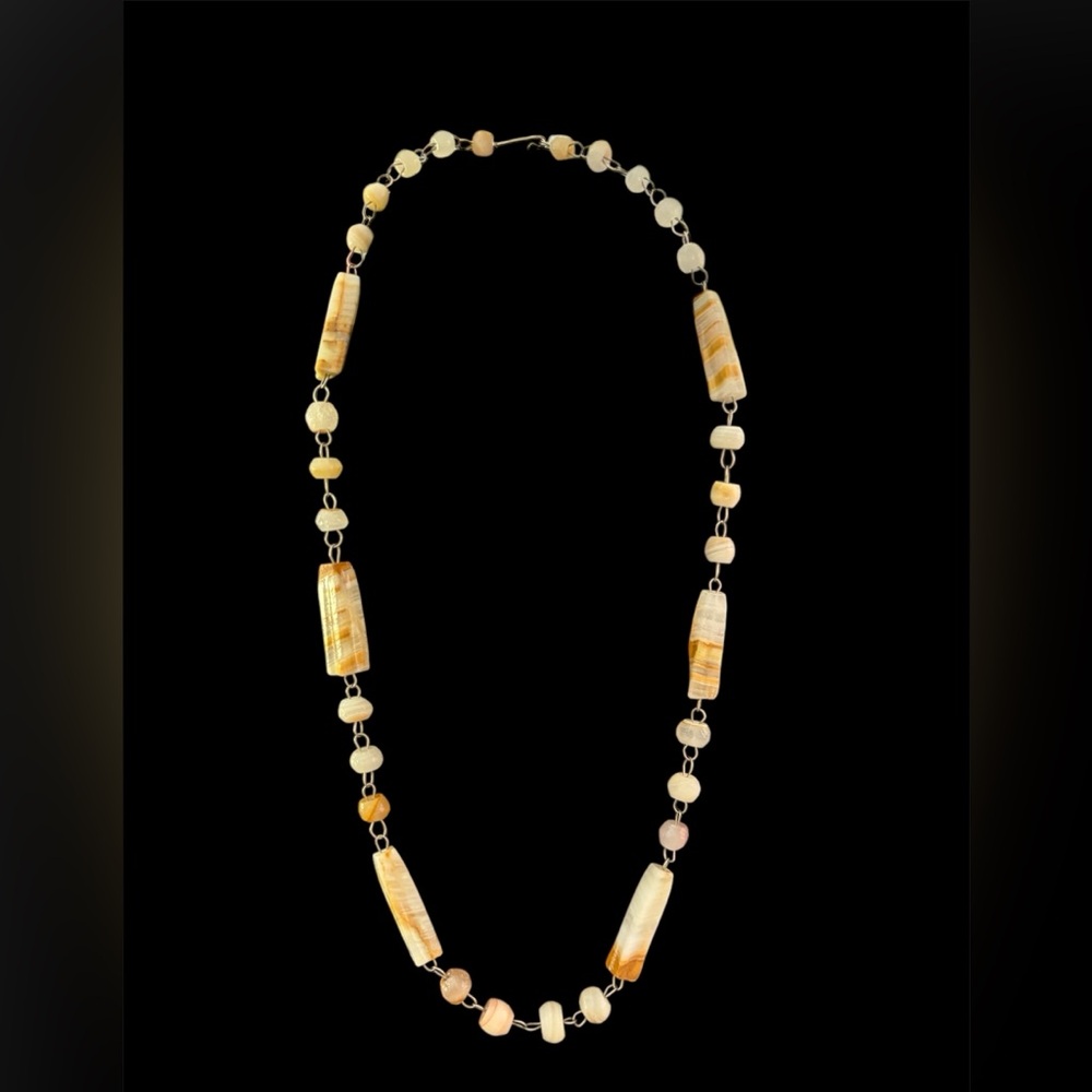 Vintage handmade banded agate necklace. 26”